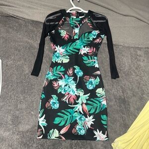 Guess Black Dress with Green and Pink Floral Design